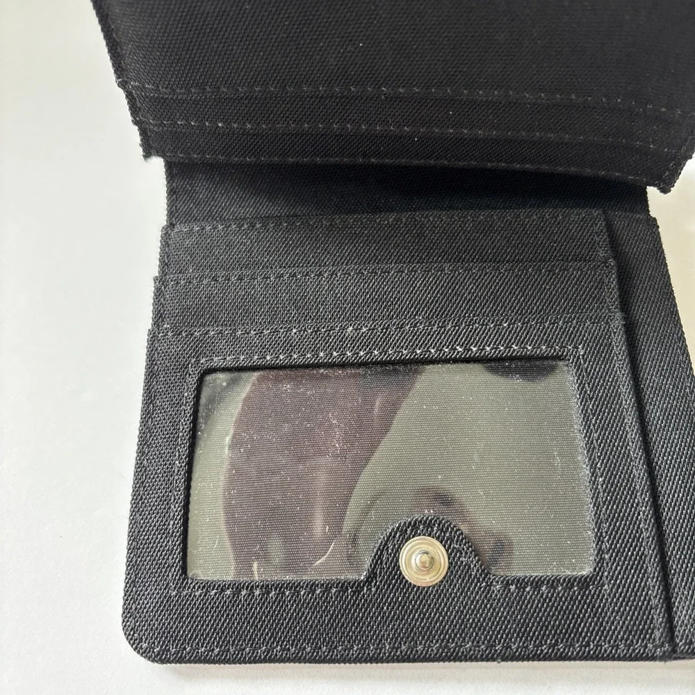 Lauren Ralph Lauren Bifold Wallet Black Canvas Gloss Faux Leather‎ 6 Pocket